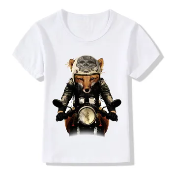 

2019 Children Fox Biker Print Funny T-shirt Boys and Girls Summer Retro Skull Head Casual T shirt Kids Tops Baby Clothes,ooo2065