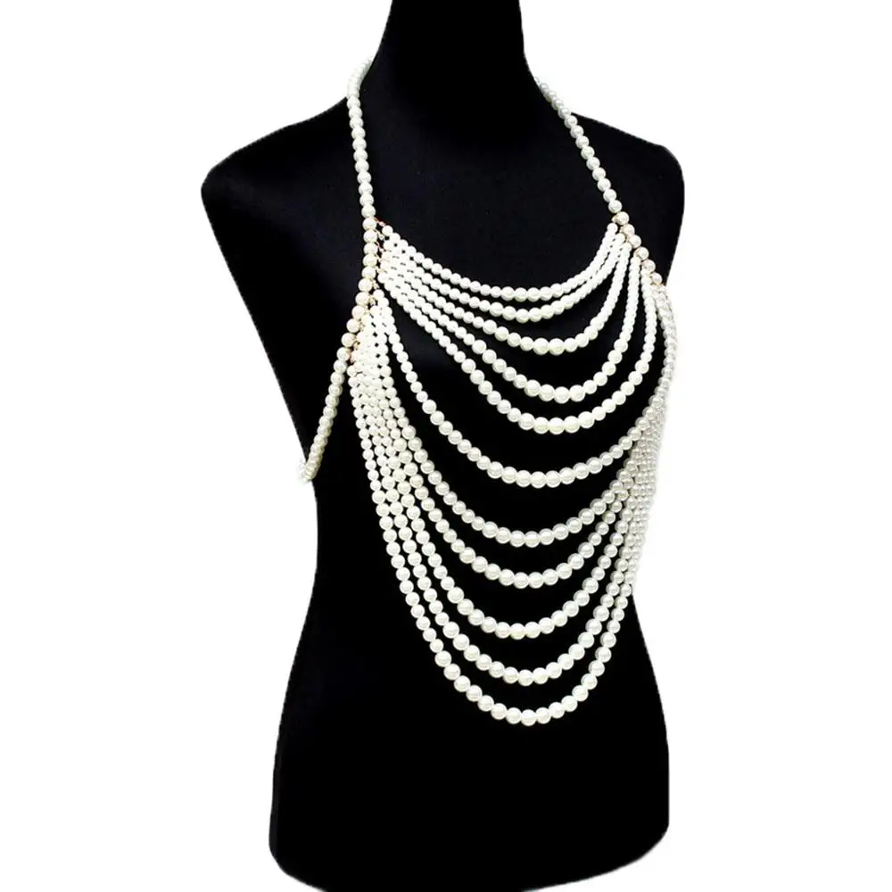  New Fashion Boho Imitation Pearls Statement Chains Pendant Dress Jewelry Pearls Beads Harness Body 