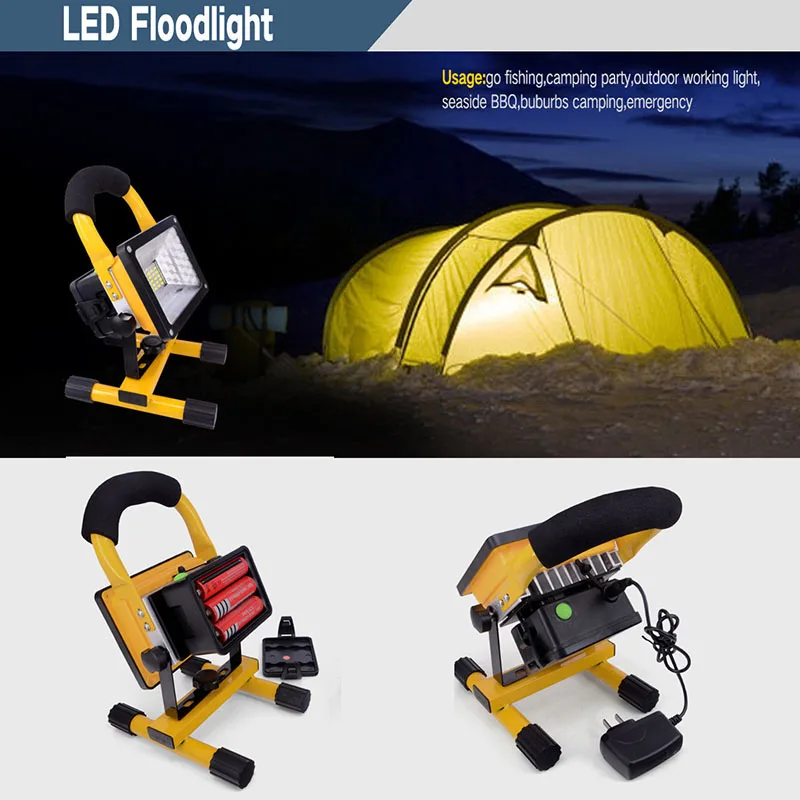 

Light Weight and Portable LED light Lamps 30W with Rechargeable Battery 2400Lm Cordless Lamp Yellow led Spotlight For Camping