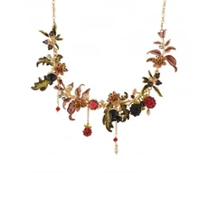 Enamel Vintage Crystal Flower Alloy Necklace & Pendant Choker Mulberry Blackberry Clavicle Chain Statement Necklace Collar