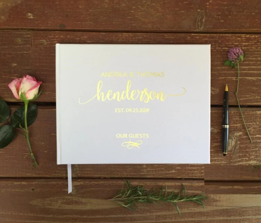 

Personalized Wedding Journal Unique Wedding Guest Book Ideas Custom Name and Date Gold Calligraphy Guestbook photo ablums