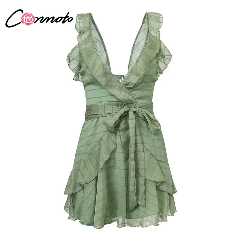 Solid Ruffles Yellow Dress Women Dress Green Sexy Chiffon Casual Dress Bohemian Beach Party Dress Vestidos White Autumn Winter