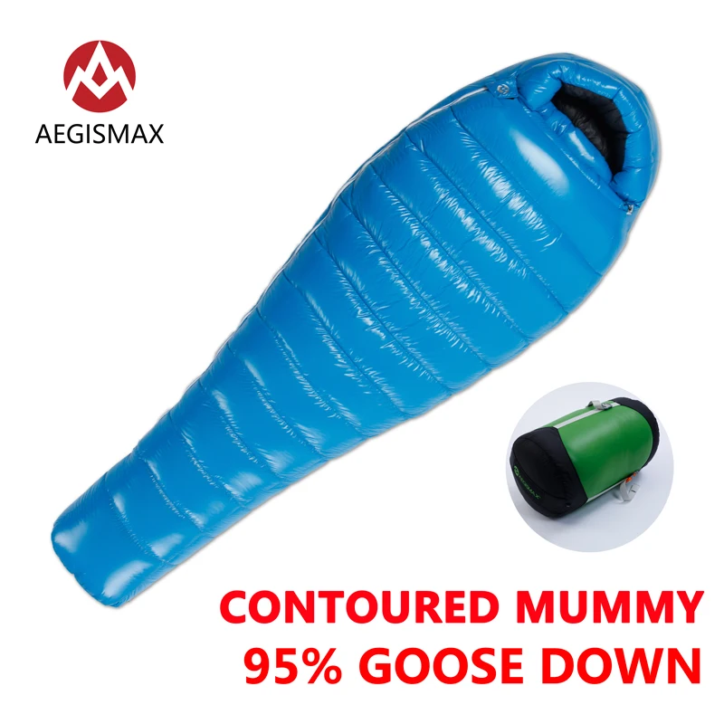 

AEGISMAX 95% White Goose Down Mummy Camping Sleeping Bag Cold Winter Ultralight Baffle Design Camping Splicing G1-G5