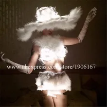 Дешевая цена Новый Дизайн Led белый Цвет сексуальная девушка Для женщин бюстгальтер шорты и шляпа Крылья Одежда шоу на сцене