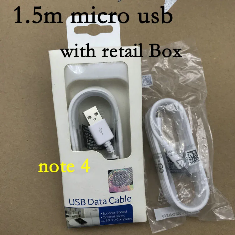 

50Pcs 100% Genuine Original 1.5M NOTE 4 Micro USB Data Sync Charger Cable for Samsung Note4 EDGE S6 S7 With Retail box