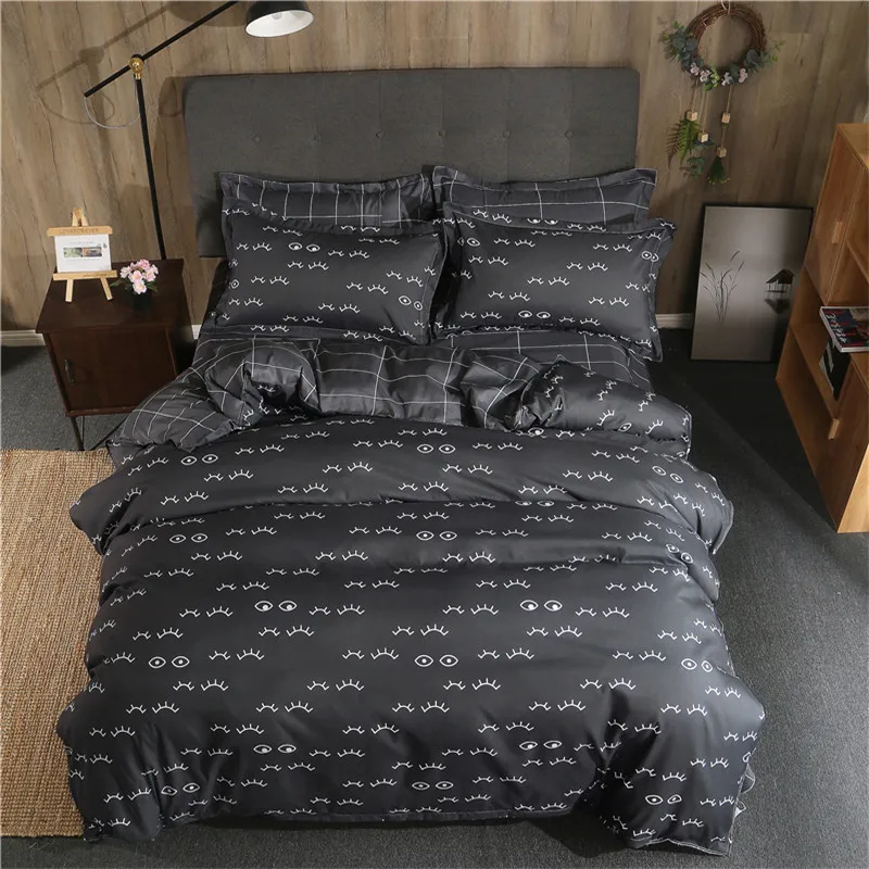 

Gray Eyelash Pattern Bedding Set Soft 4Pcs Family Set Include Bed Sheet Duvet Cover Pillowcase Boy Room Decoration Bedspread
