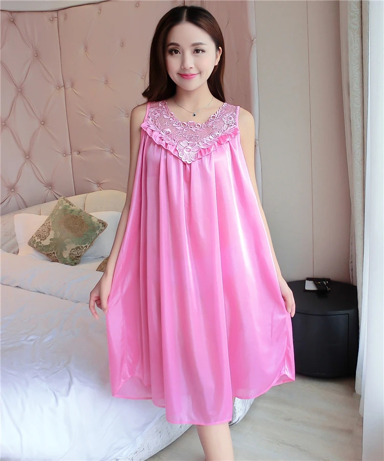 Ladies Sleeveless Chiffon Nightdress Plus Size Women Sexy Satin Silk