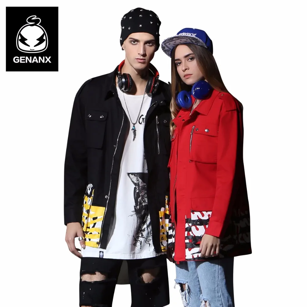 Genanx Brand Medium Long Style Jean Trench Men'S Loose