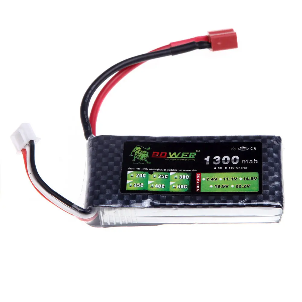 

Lion Power 1300Mah 7.4V 25C Max 40C 2S LiPo Battery T Plug For RC Plane Helicopt