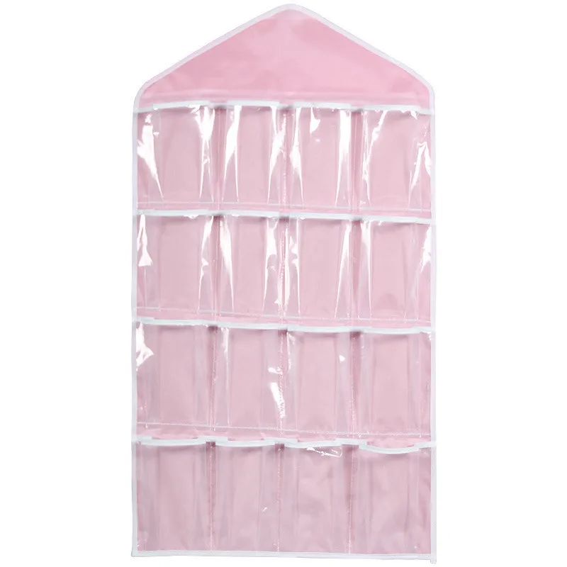 

16Pockets Clear Hanging Clothes Bag Socks Bra Underwear Rack Hanger Storage Organizer Containers sorting Clothes Quicksand A60