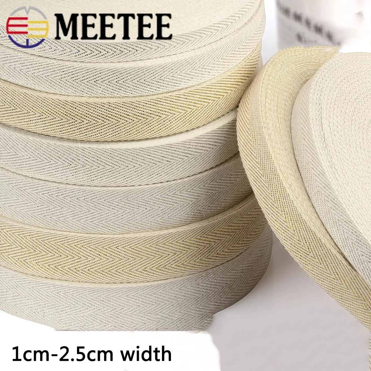 Meetee 50yard 1 2.5cm White Gold Silk Cotton bing High Tenacity