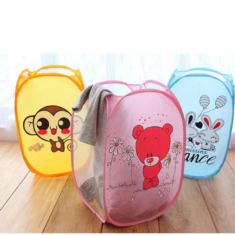 

Cartoon Animal Storage Net Mesh Hamper Folding Pop Up Laundry Basket Bin 9 Style FG