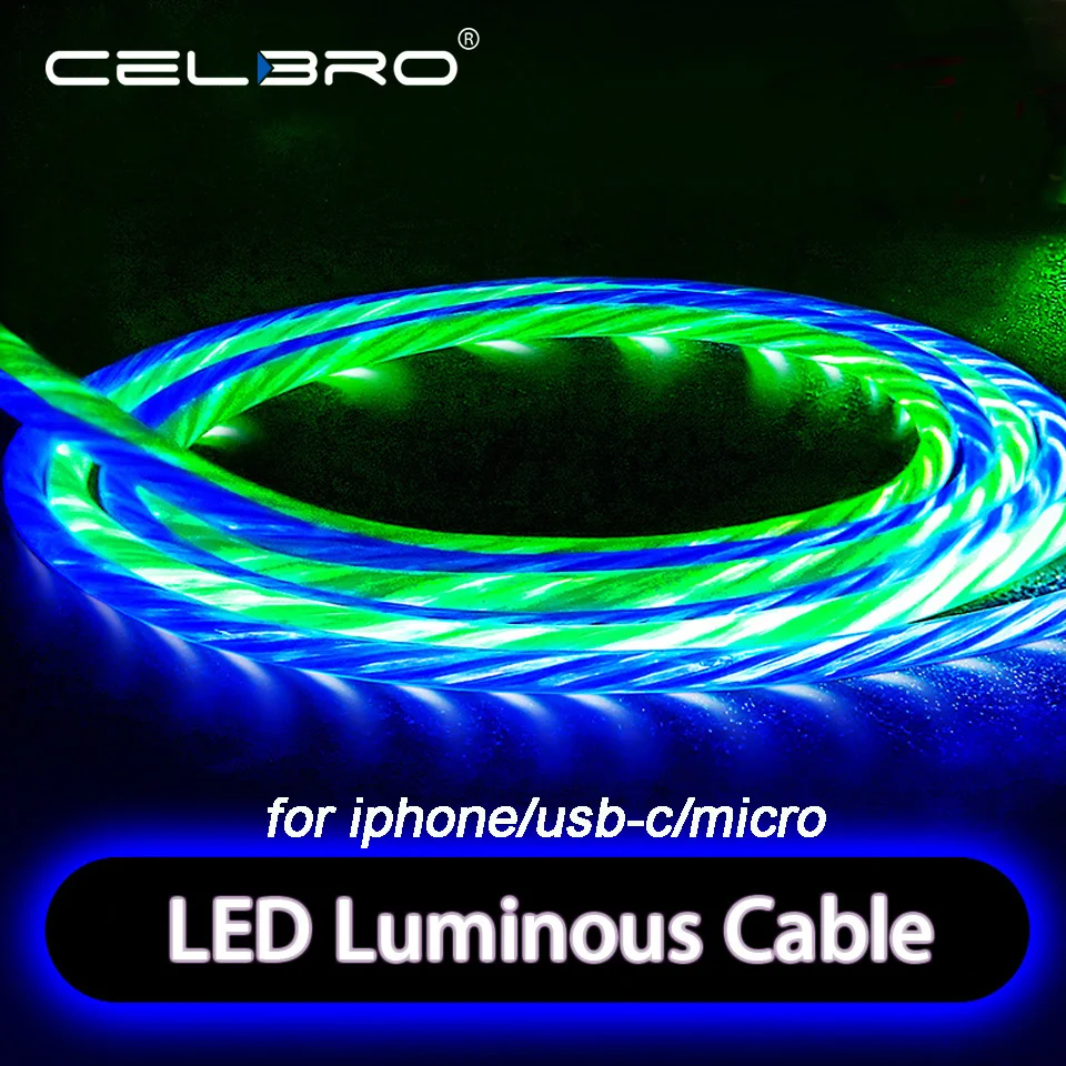 

LED Luminous Flowing Usb Cable Type-C Data Cord For Samsung Galaxy S8 S9 S10 Plus Note8 Xiaomi Redmi Note 7 6 Pro Charger Cable