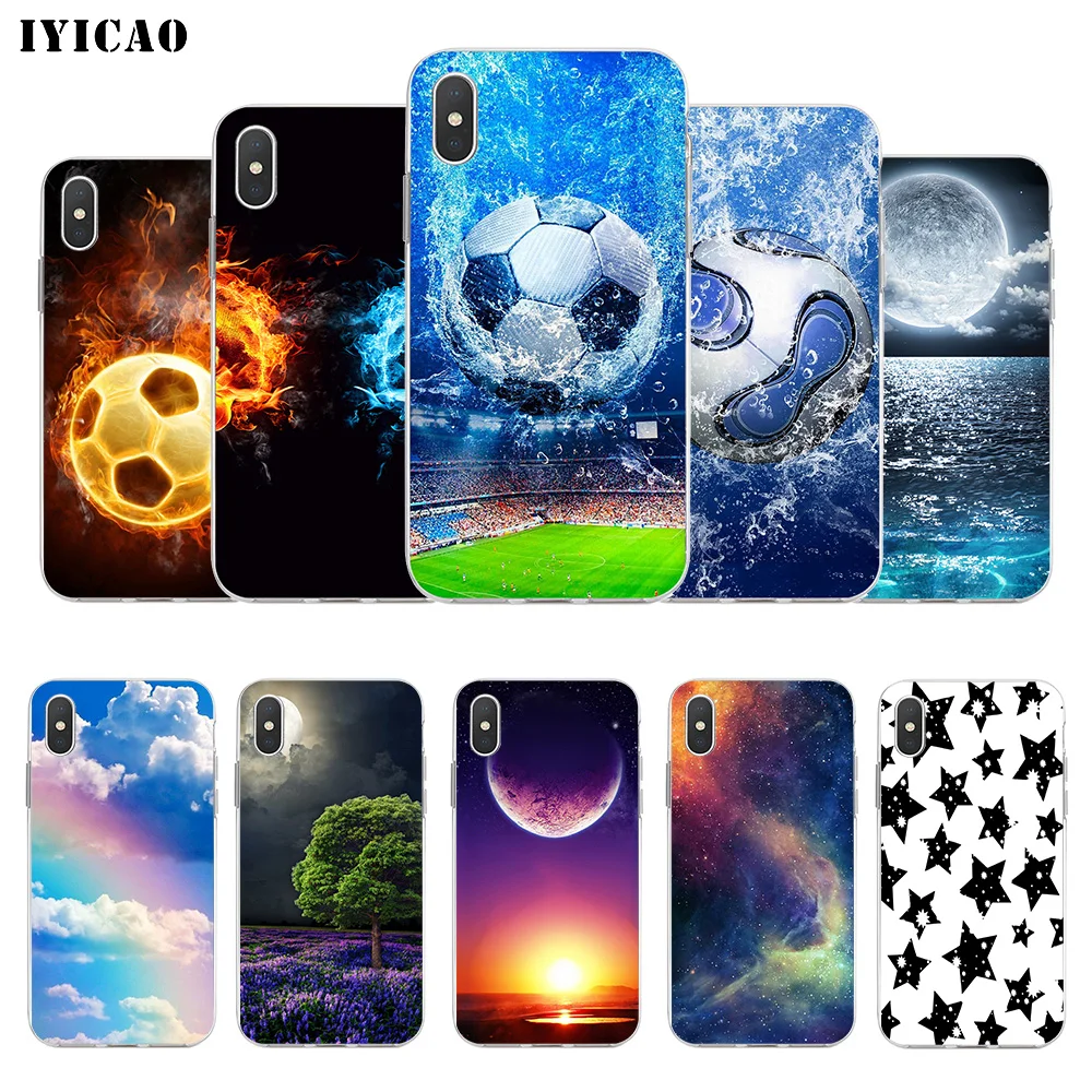 IYICAO Fire Football sky moon Мягкий силиконовый чехол для телефона iPhone X XR XS MAX 6 6s 7 8 Plus 5 5S SE TPU |