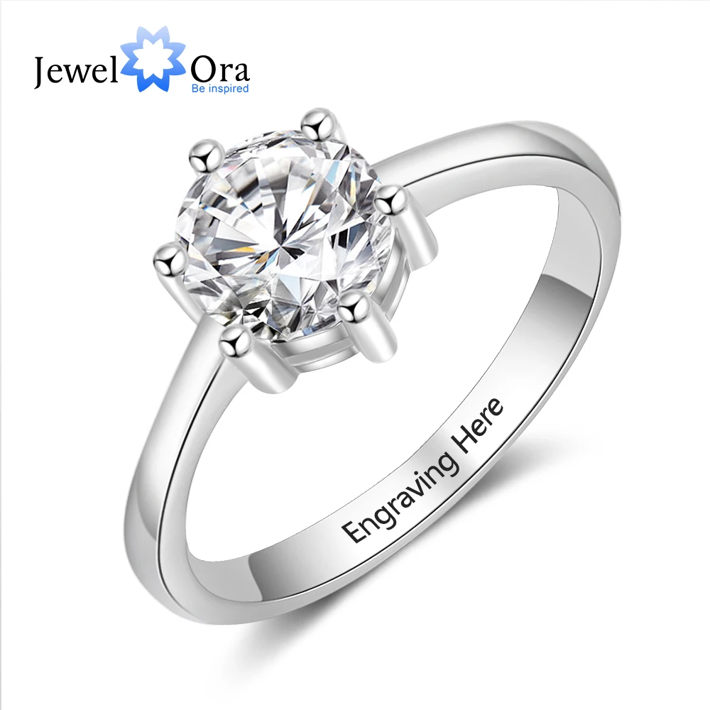 Simple Accessorise Personalized Gift Engraved Name 925 Sterling Silver Rings For Women Anniversary Jewelry(JewelOra RI103761)