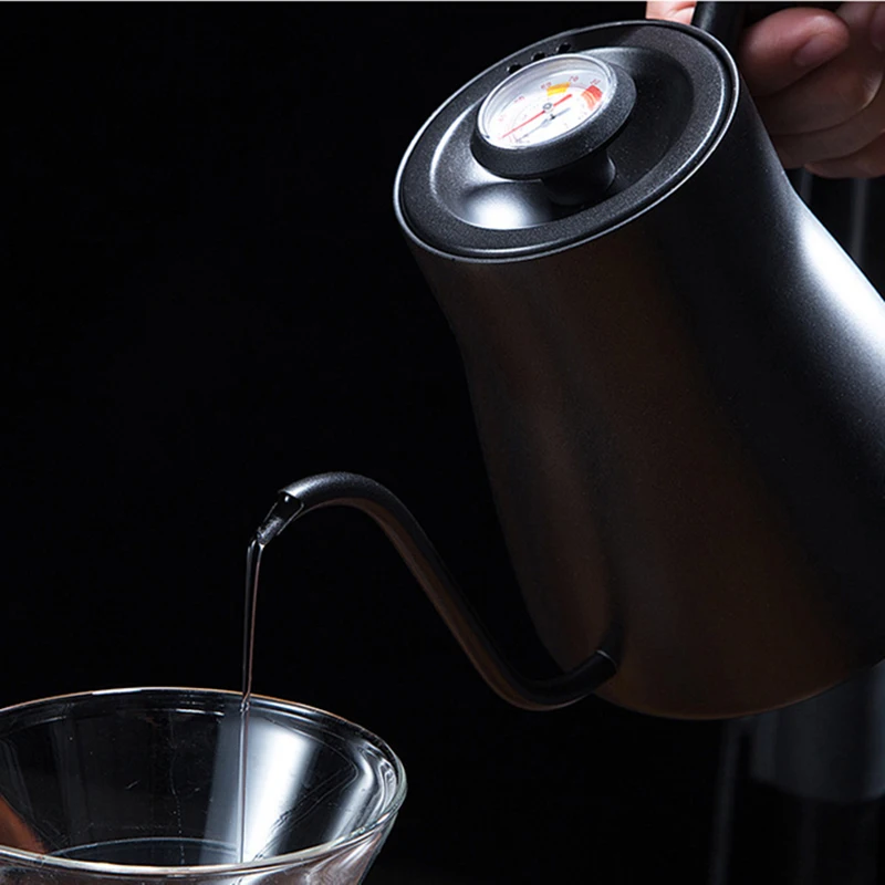 Капельный чайник 850 мл кофейник из нержавеющей стали тефлоновый чайник с креативным термометром с деревянной ручкой