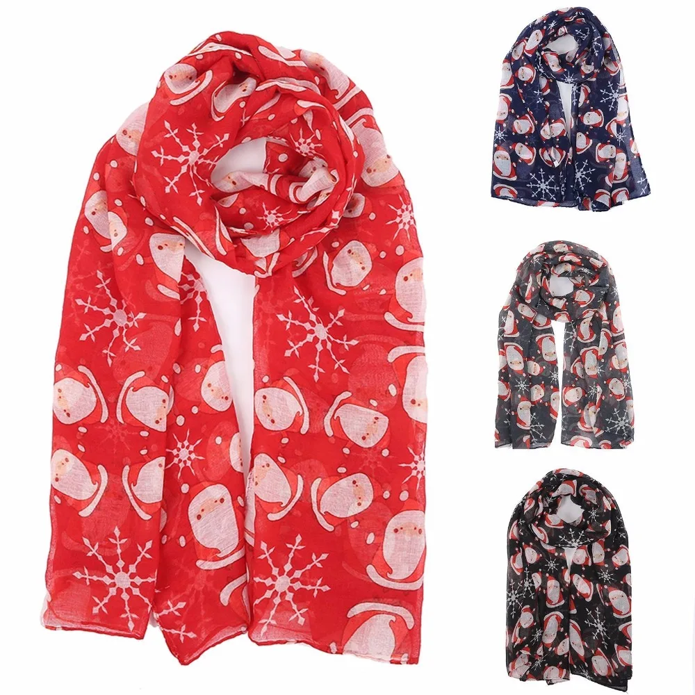 Santa Xmas Christmas Scene Print Neck Scarf Shawl Womens Neck Wrap