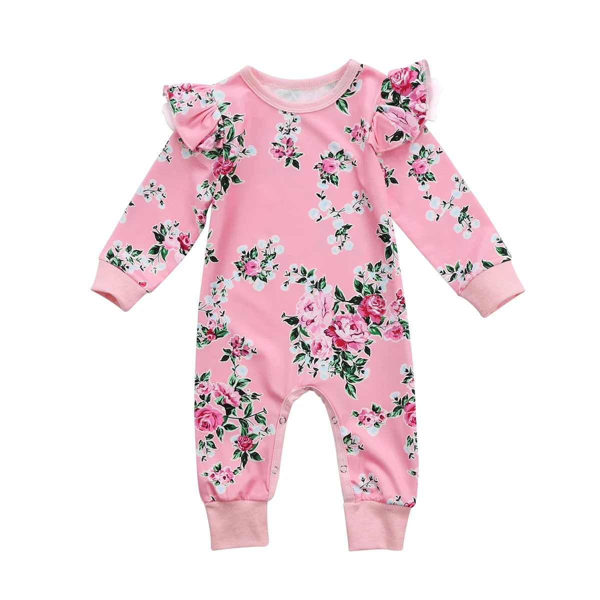 Cute Kids Baby Girls One Piece Floral Ruffle Long Sleeve Jumpsuit