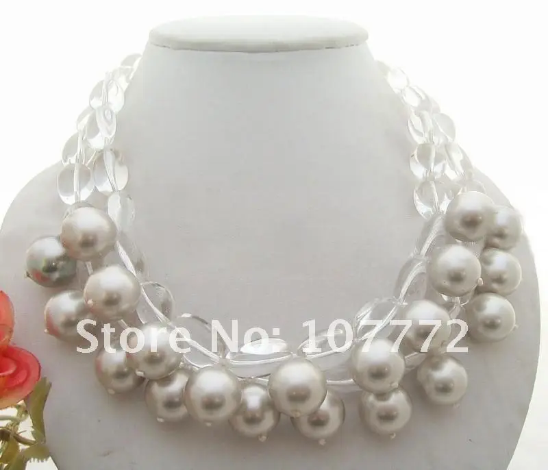 

Wonderful Grey Shell Pearl White Crystal Necklace