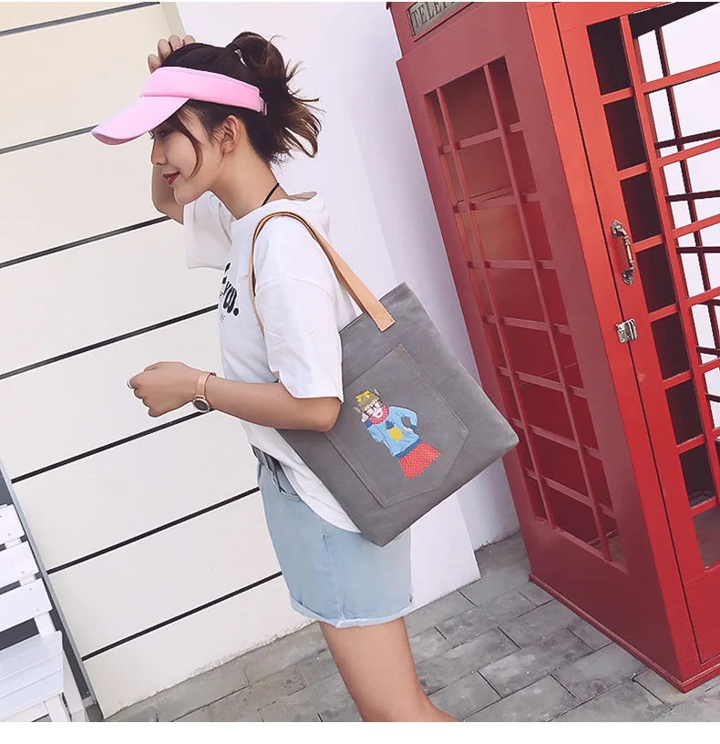 

Canvas Tote Bag Eco Shopping Bag Daily Use Foldable Cartoon Printing Fashion Retro Casual Characters Shoulder Bags for Women