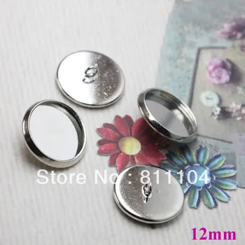 

12mm Silver Tone Plated Copper Blank Bases Round Circle Trays Caps Buttons Back Loop Cameo Diy Settings Blank Wholesale