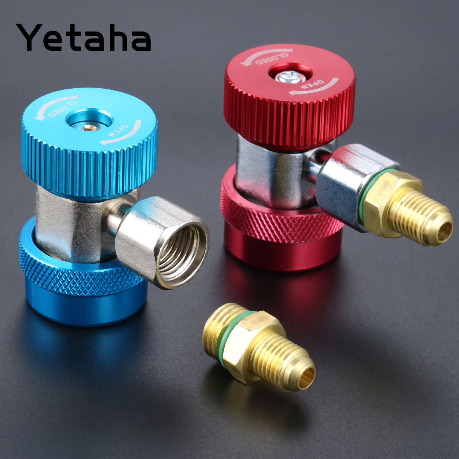 

Yetaha 2Pcs R134A Adjustable Quick Coupler High Low Adapter Connector Manifold Gauge Air-conditioning Tool 1/4" SAE M14 Thread