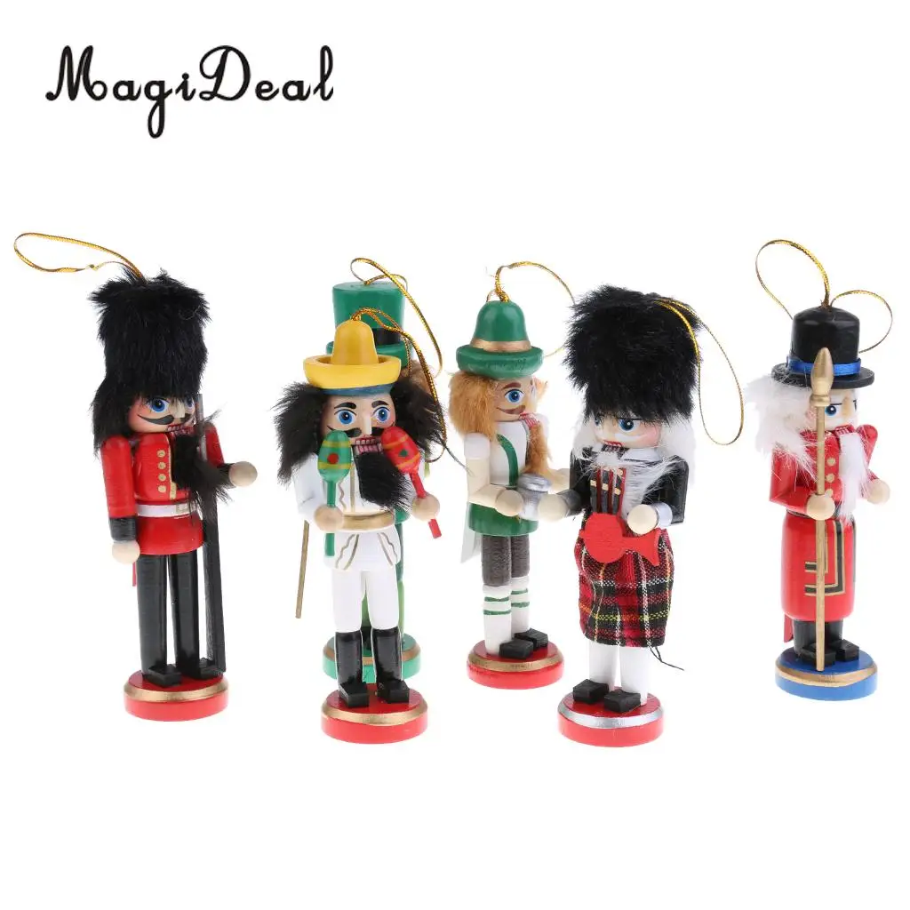 11Pcs 12cm Christmas Decorations Wooden Soldiers Nutcracker Puppets Figures Pendants Christmas Ornaments Office Table Desk Decor