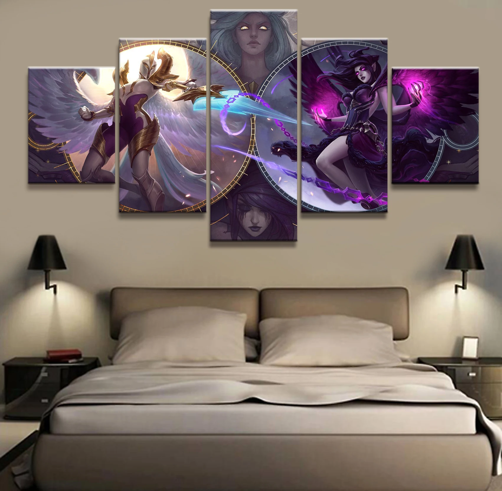 

5 Panel Kayle/Morgana LOL League of Legends Game Canvas Printed Painting For Living Room Wall Art Decor HD Picture Works Poster