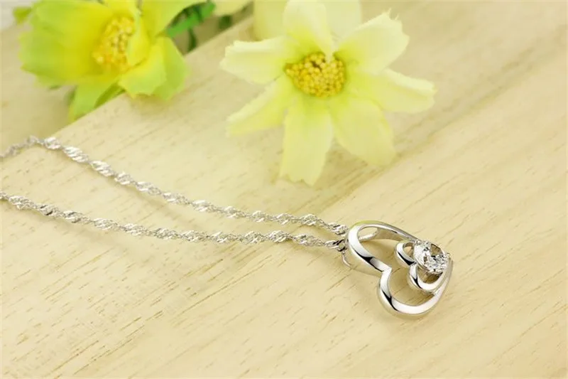 Fashion Heart Zircon Necklace for Women Silver Color Long Chain Pendant Necklaces Love Couple Gift Ethnic Bohemian Jewelry N146 (8)