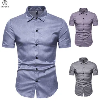 

2019 New Men's Shirts Solid Short Sleeve Button Casual Tops Male Streetwear Loose Summer Slim Fit Breathable Shirt Chemise