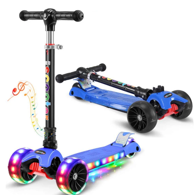 Children's kick scooter folding Aluminum alloy skateboard kids Adjustable Height Flashing Light Whe