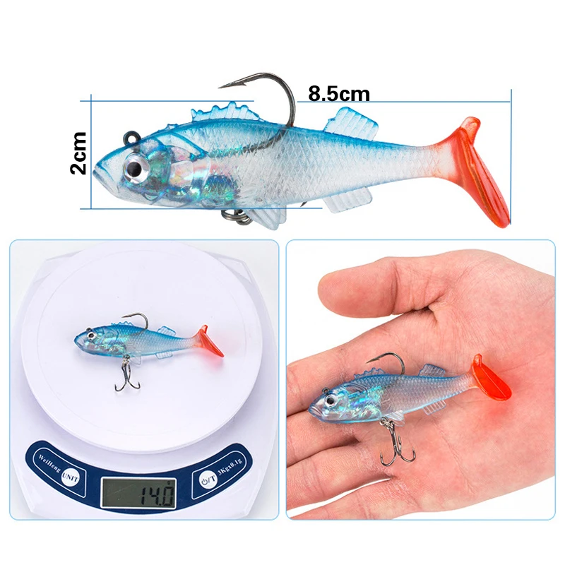 Fishing Lure 8.5cm 14g 1pcs Jig Lead soft bait Artificial wobblers silicone lures T Tail With Hook Carp Fishing Tackle pesca