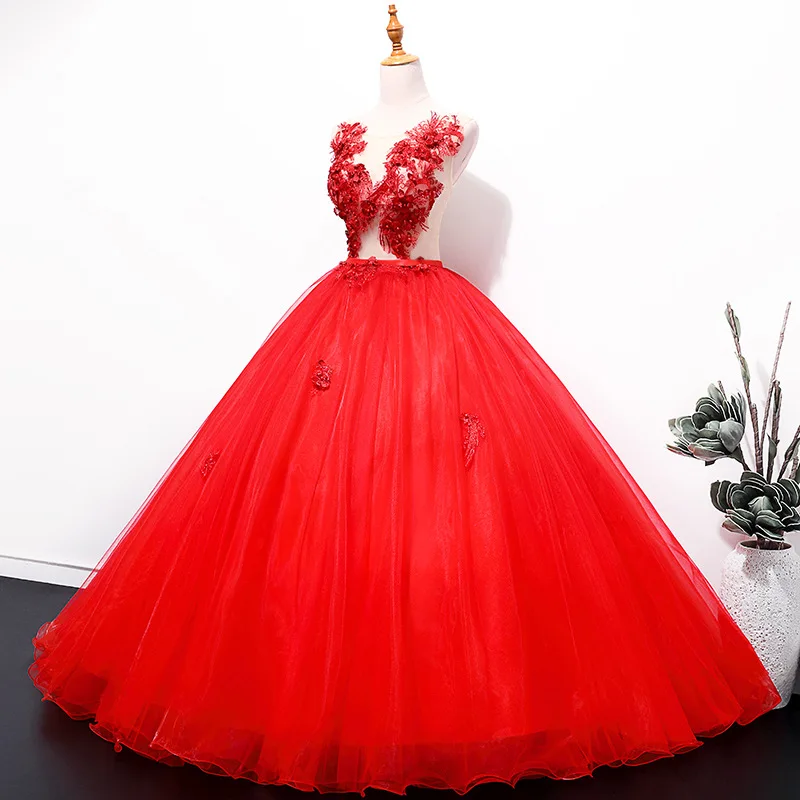 Иллюзионный лиф красные платья для Quinceanera 3D Аппликации Vestido Debutante 15 лет принцесса