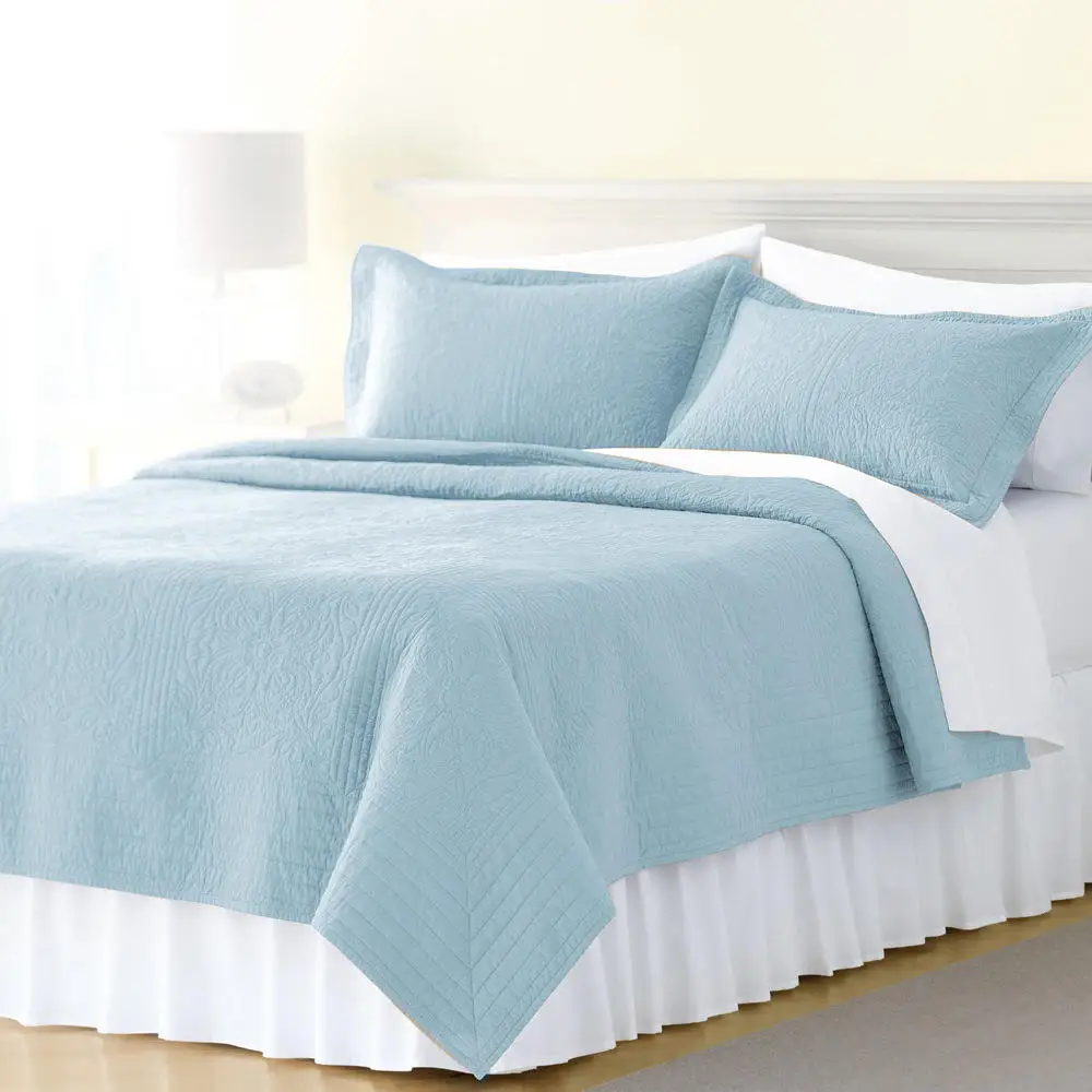 Топ Класс однотонные летние хлопковые одеяла комплекты из 3 предметов = Стёганое одеяло+ 2 шт. Подушка Чехол строчкой Комплект постельного белья Высокое качество дома, отеля, Применение - Цвет: Light Blue