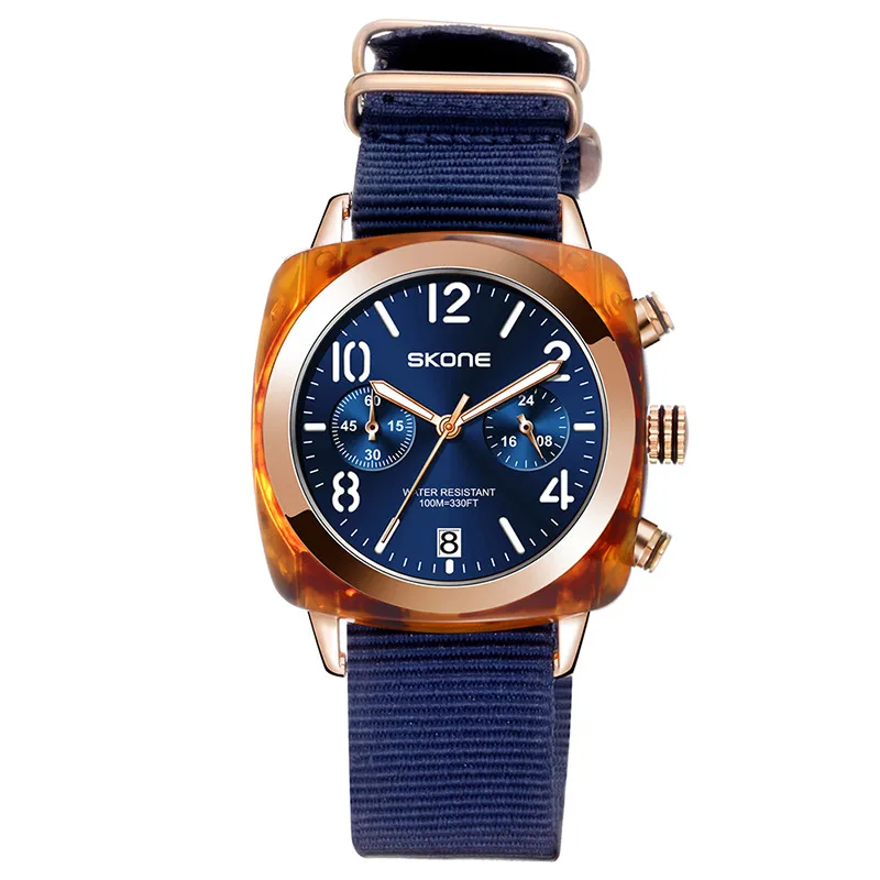 Классический нейлоновый ремешок Мужские спортивные часы лучший бренд класса люкс Skone календарь кварцевые часы Секундомер Мужские военные наручные часы - Цвет: Синий