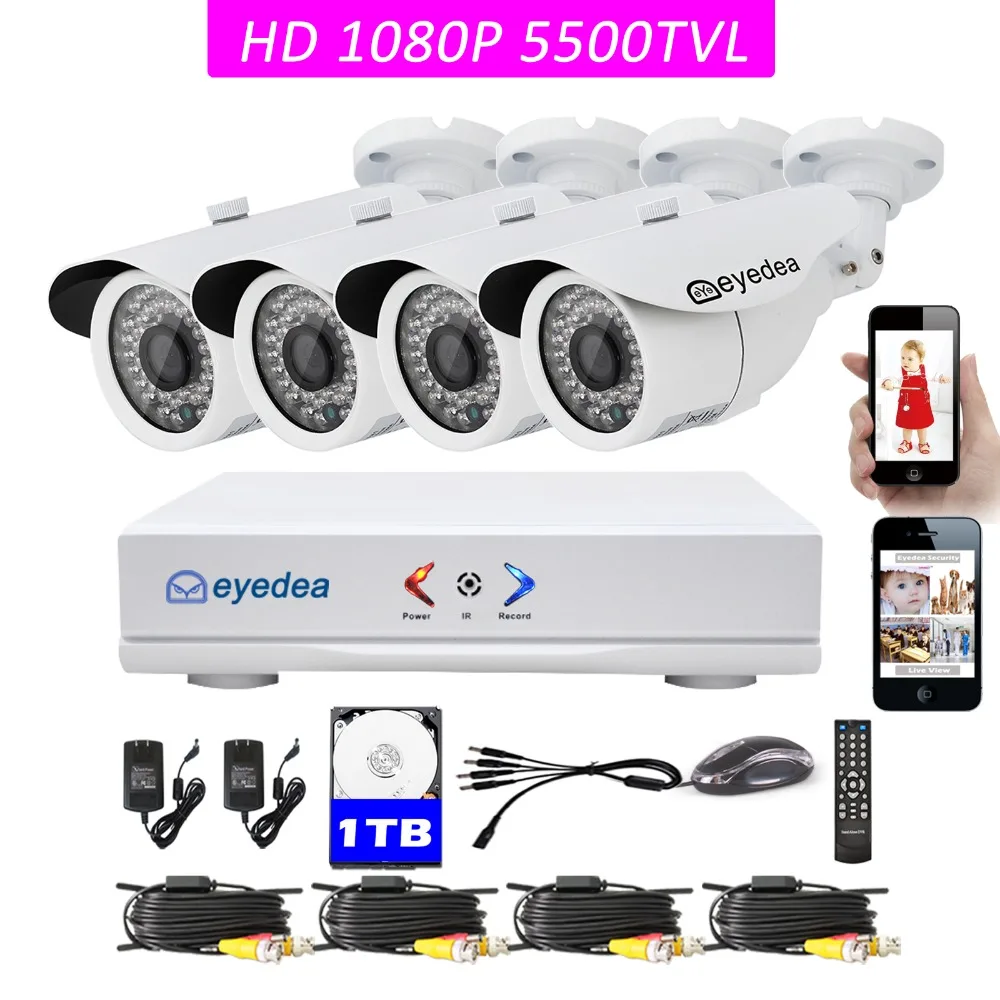 

Eyedea 4 CH 1080N DVR 2.0MP 1080P 5500TVL Outdoor Night Vision SONY Chip Surveillance CCTV Security Camera System 1TB Hard drive