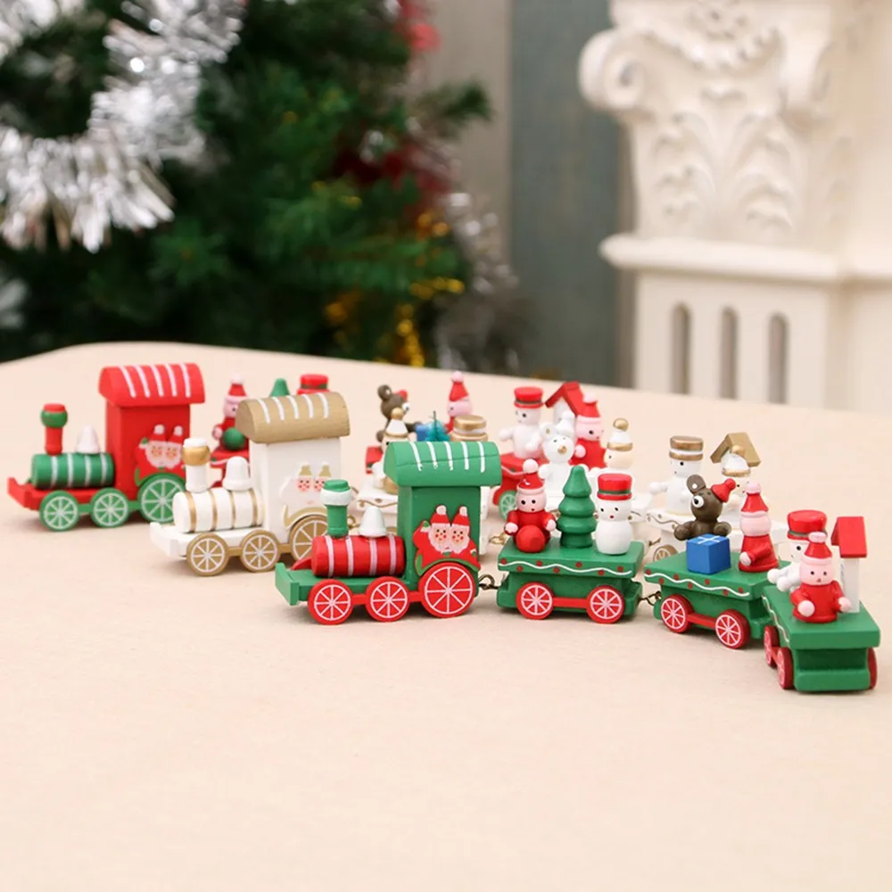 

New Christmas train painted wood with Santa/bear Xmas kid toys gift ornament navidad Christmas Decoration for home new year gift