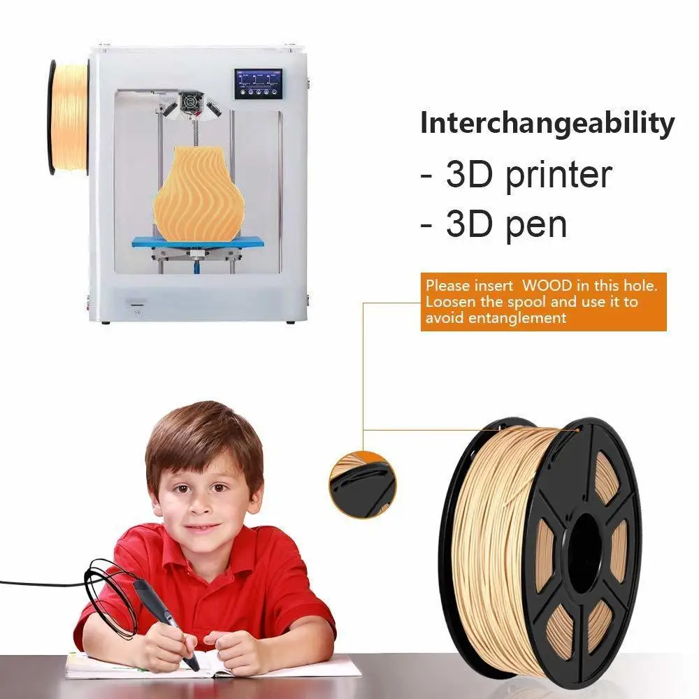 Tanie Włókno do drukarek 3D SUNLU Wood Filament 1.75 3.00mm włókno drewniane 1KG 2.2lbs ze szpulą blisko rzeczywistego drewna efekt materiałów eksploatacyjnych