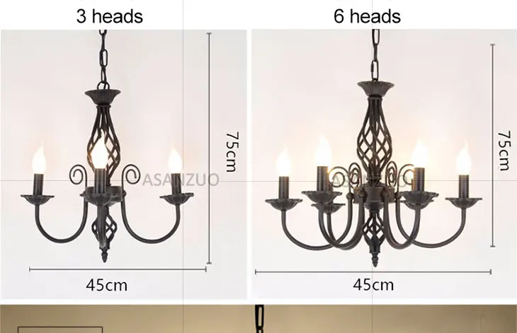 Винтажная кованая люстра E14 светильник-Свеча Черный Белый Металлический светильник