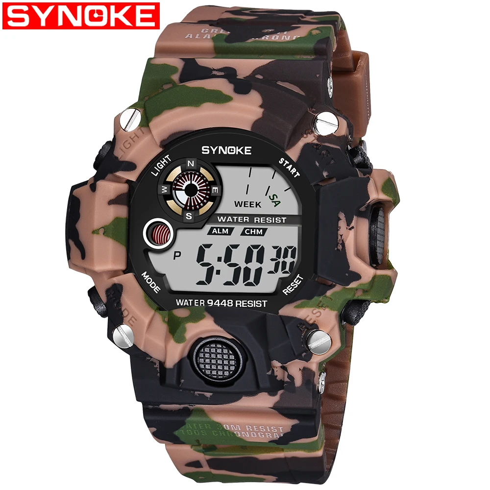 SYNOKE 9448 Новый Спорт на открытом воздухе армия часы камуфляж цвет для мужчин