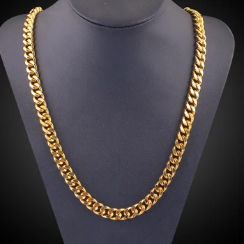 

Curb Chain Necklace Yellow Gold Filled Massive Mens Necklace Simple Style