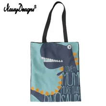 Бесшумный дизайн с принтом динозавра животные Холщовая Сумка женская повседневная сумка большая женская хозяйственная многоразовая складная сумка для девочек