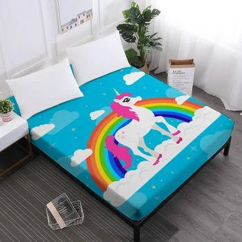 

Girls Sweet Bed Sheets Cute Unicorn Print Fitted Sheet Colorful Cartoon Series Mattress Cover Soft Fitted Sheet Elastic Band D20