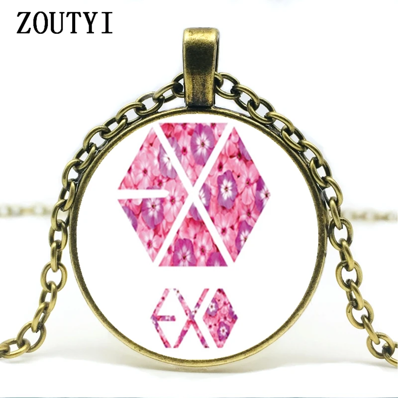 Exo Logo Glass Pendant Necklace Glamorous Fashion Fan Necklace Jewelry