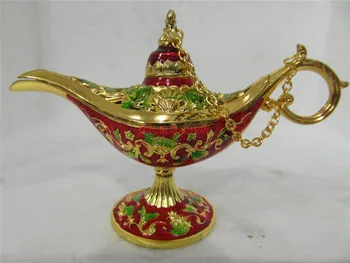 

15cm long Special Price Collection A*laddin Genie Oil 2PCS Russian tea Pot Al--addin Pakistan lamp Decoration BRASS Silver