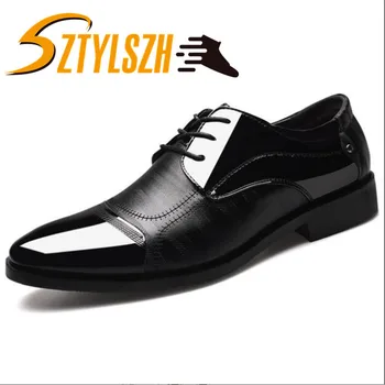 

SZTYLSZH Men Leather Shoes Business Flat Black Brown Breathable Summer Autumn Dress Shoes Plus Size 38-48 Party Wedding Shoes