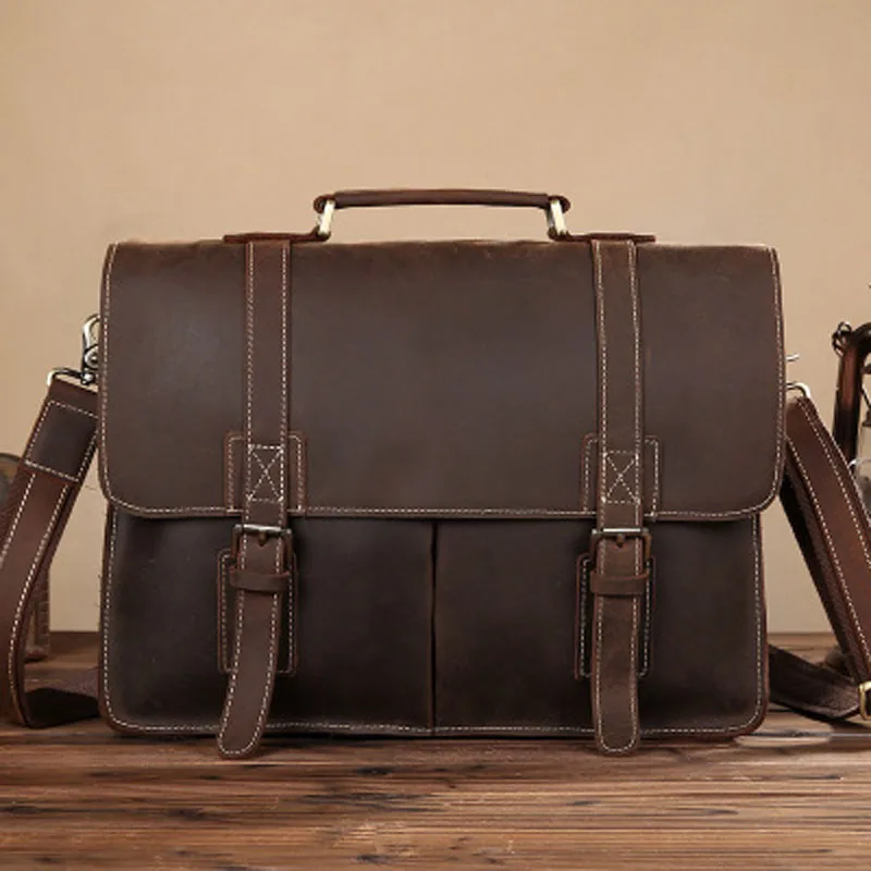 

YISHEN Men Messenger Bag Genuine Leather Men Briefcase 15 Inches Laptop Bag Business Vintage Men Shoulder Crossbody Bag LS0203