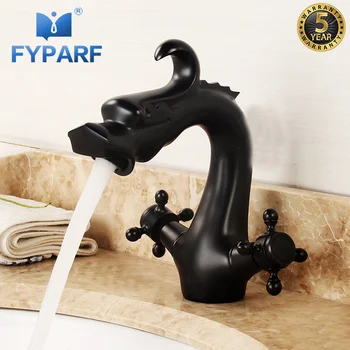 

FYPARF Chinese Dragon Basin Faucet Bathroom Vessel Sink Mixer Tap Washbasin Faucet Dual Cross Handles Brass Black Painting Mixer