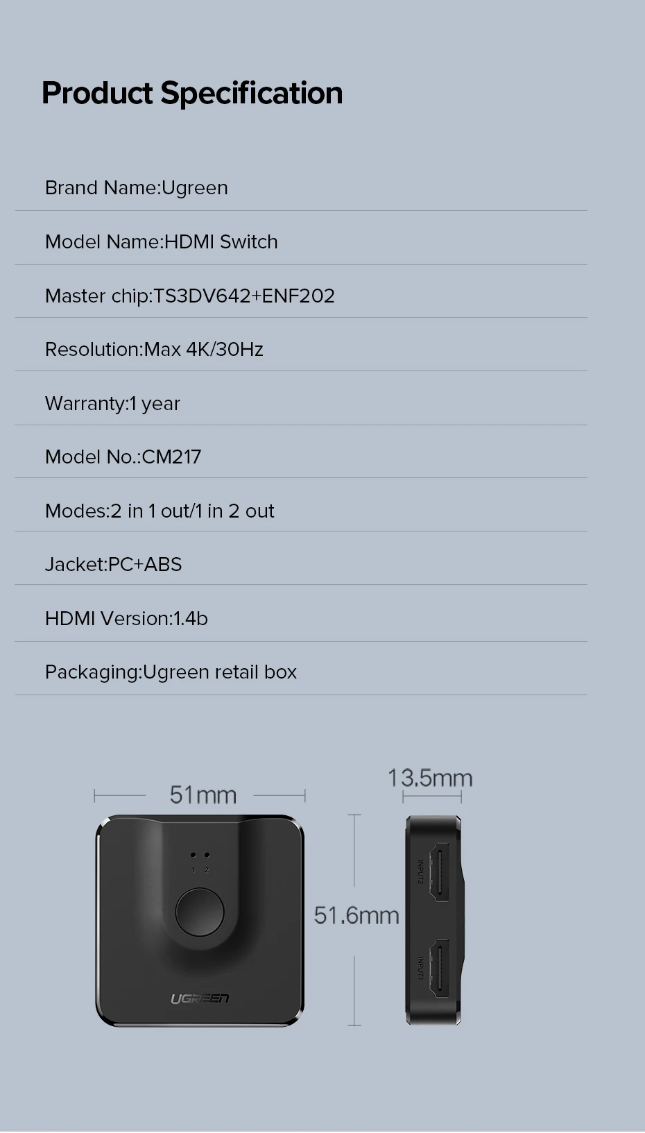 Ugreen HDMI Разветвитель переключатель двухнаправленного 4 к HDMI коммутатор 1x2/2x1 адаптер 2 в 1 out конвертер для PS4/3 tv Box HDMI разветвитель