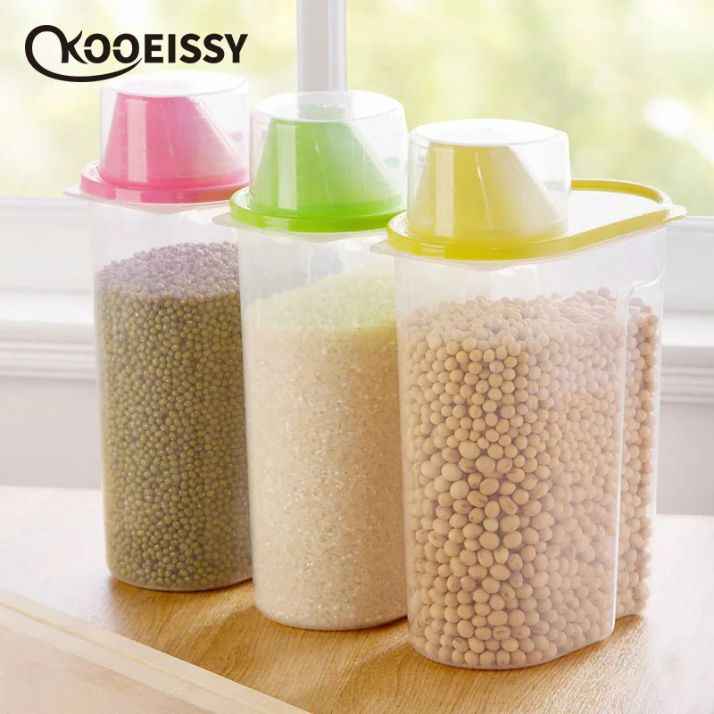 

1.9L-2.5L PP Food Storage Box Plastic Clear Container Set With Pour Lids Kitchen Storage Bottles Jars Dried Grains Tank